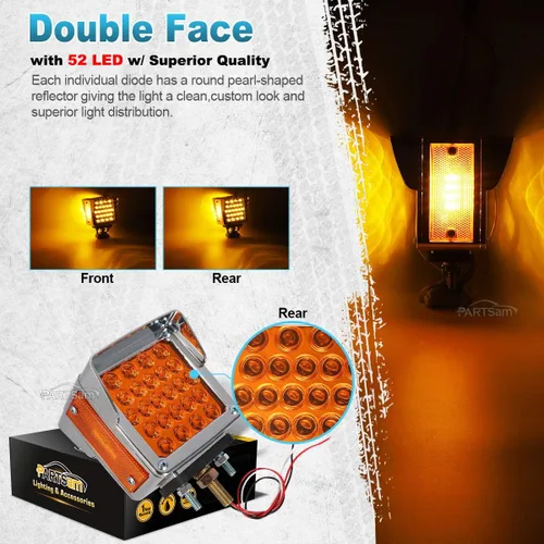 Miniatura 3 de Partsam 2 luces de estacionamiento de doble cara para remolque, pedestal con viseras cromadas, ámbar/ámbar de doble cara cuadrada, 52 luces LED