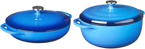 Lodge Cacerola cubierta de hierro fundido esmaltado, 3.6 cuartos de galón, azul caribeño, cazuela ovalada y horno holandés de hierro fundido