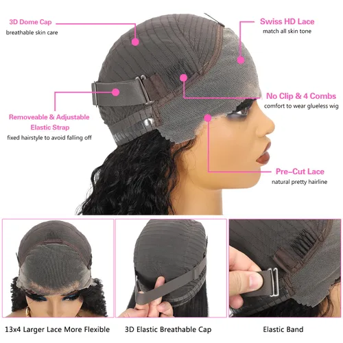 Miniatura 4 de Pelucas de cabello humano sin pegamento de 22 pulgadas para usar y llevar, precortadas, 13 x 4 HD, encaje frontal, pelucas de cabello humano