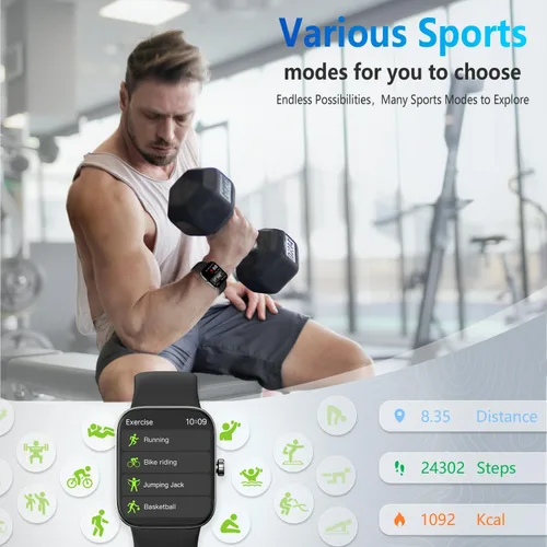 Miniatura 5 de Reloj inteligente para hombres y mujeres, pantalla táctil HD de 1.85 pulgadas, notificaciones/llamadas Bluetooth, IP68 impermeable, más de 140 modos