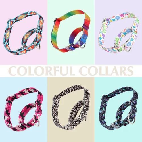 Miniatura 6 de Collar Martingale para perros ajustable de servicio pesado, collares de entrenamiento con patrón azul africano tribal mexicano nativo bohemio