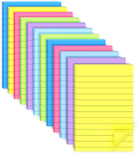 Paquete de 12 notas adhesivas forradas de 4 x 6 pulgadas en colores brillantes, bloc de notas autoadhesivas con líneas, bloc de notas adhesivas