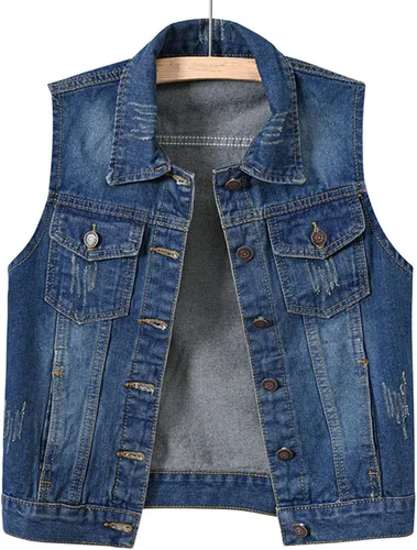 HALITOSS Chaqueta vaquera lavada con botones para mujer, chaleco corto sin mangas, 6 colores, Blanco, rosa.