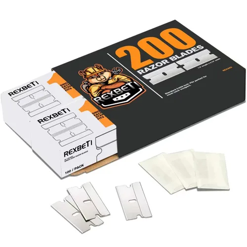 REXBETI 200 piezas de cuchillas de afeitar de un solo filo, cuchillas de afeitar industriales para raspador, adecuadas para eliminar etiquetas,
