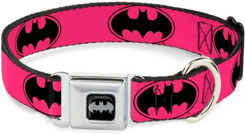 Collar de perro hebilla de cinturón de seguridad Bat Signal 3 Fucsia Negro Fucsia 15 a 26 pulgadas 1.0 pulgadas de ancho