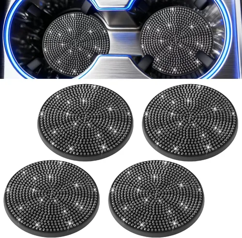Miniatura 9 de BFXM 2 piezas de portavasos brillantes, portavasos antideslizantes de silicona con diamantes universales de 2.75 pulgadas, accesorios brillantes