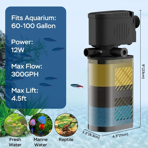 Miniatura 7 de Filtro de acuario para tanques de 60 a 100 galones, filtro interno grande para peces, potentes bombas sumergibles, filtro de peces, filtro de tanque