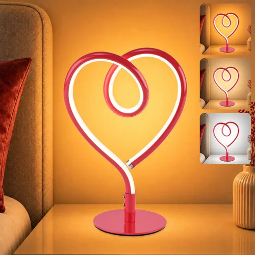 Miniatura 10 de Lámpara de Mesa Rosa, Lámpara de Escritorio Corazón Ajustable Sin Escalas 3CCT 2700K/4000K/6500K con Adaptador USB, Pequeña Lámpara de Noche