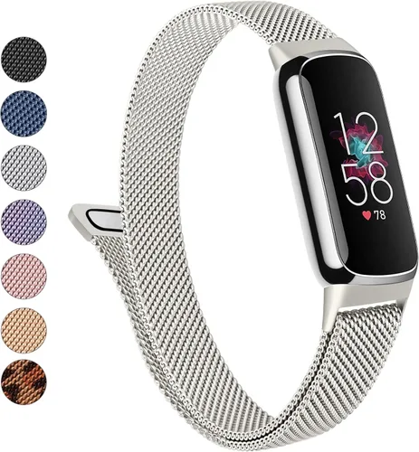 Miniatura 9 de Correa de metal para Fitbit Luxe para mujeres y hombres, correa de repuesto magnética ajustable de malla de acero inoxidable compatible con Fitbit