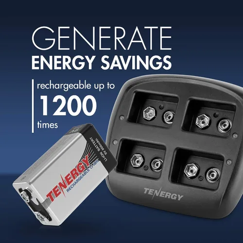 Miniatura 3 de Tenergy TN294 - Cargador de batería de iones de litio de 4 bahías y 9 V + 4 baterías recargables de iones de litio de 9 V y 600 mAh