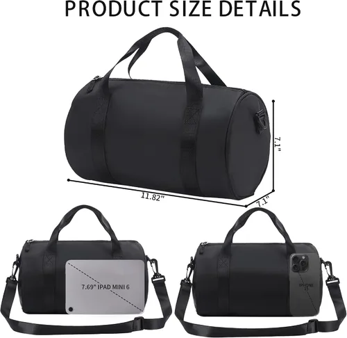 Miniatura 5 de Mini bolsa de gimnasio para mujer, bolsa de lona pequeña, mini bolsa de gimnasio, bolsa deportiva para yoga, natación, baile (negro)