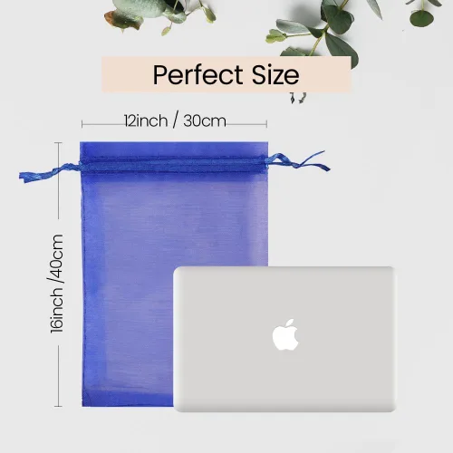 Miniatura 2 de Meowoo 12 bolsas grandes de organza, bolsas de malla grandes de 12 x 16 pulgadas con cordón, bolsas de regalo de malla con cordón para zapatos