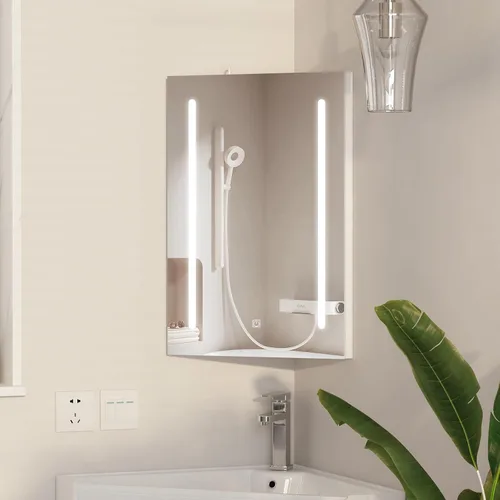 Miniatura 7 de Espejo de esquina para botiquín con luces, botiquín iluminado con espejo, gabinete de espejo LED para baño, gabinete de pared de esquina pequeño