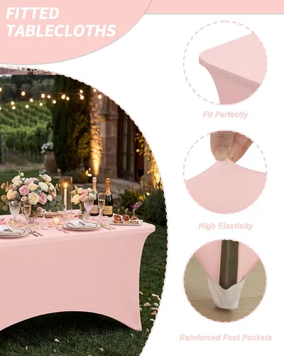 Miniatura 4 de Fixwal Baby Pink Stretch Table Cloth Rectangle 2 Pack 4Ft, Spandex Fitted Table Covers Washable for Party, Trade Show, Banquet, Wedding, Buffet