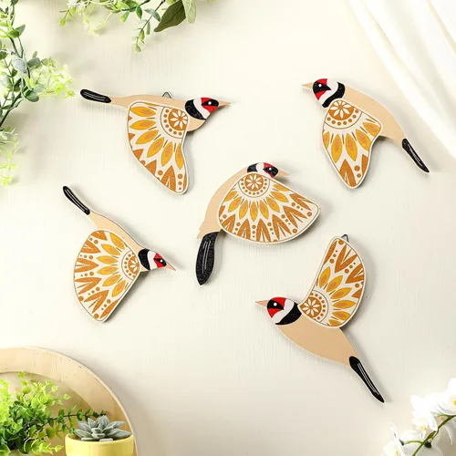 Miniatura 7 de Barydat 5 piezas de arte de pared de madera con pájaros voladores, decoración de pared de pájaros voladores, arte popular rústico, decoración