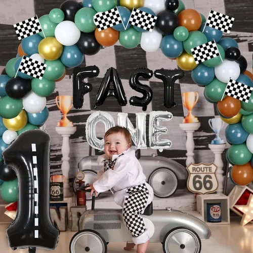 Miniatura 2 de Cheereveal Fast One - Decoraciones de primer cumpleaños para niños, suministros para fiesta de primer cumpleaños con temática de coche de carreras