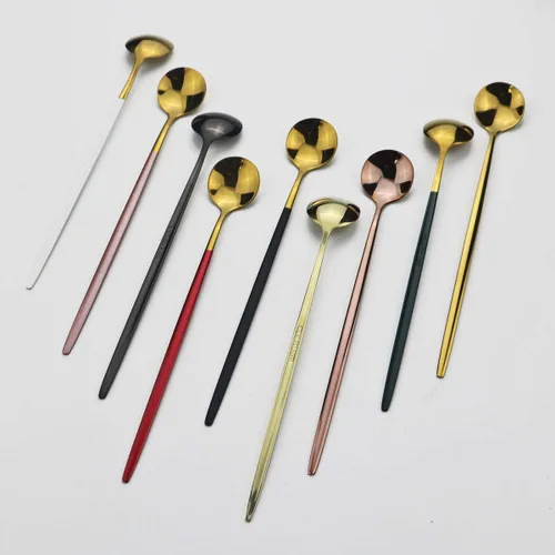 Miniatura 3 de Cubertería de acero inoxidable 304 de cobre de mango largo Cucharas de té de helado Cucharas de mezcla Vajilla Vajilla Servicio de cocina Juego