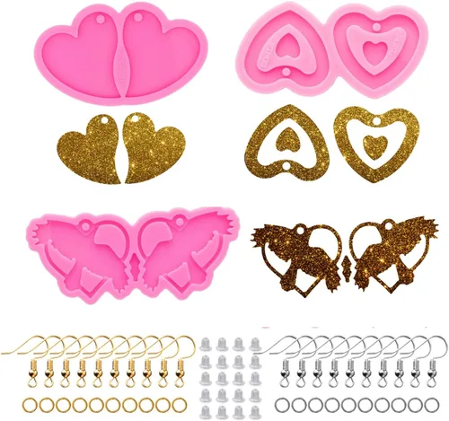 Miniatura 16 de Molde de aretes de resina de corazón para el día de San Valentín, moldes de joyería de silicona para fundición epoxi de bricolaje, aretes, 425.2 in