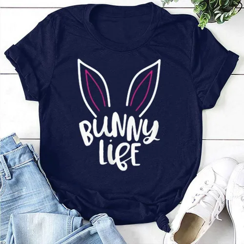 Miniatura 4 de Blusa de manga corta para mujer, cuello redondo, temperamento, para verano, ajustada, con estampado de Pascua