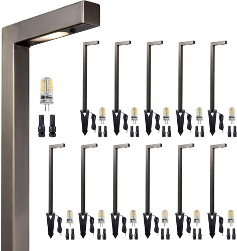 Miniatura 27 de Gardenreet Luces de camino de paisaje de latón, luces de camino de bajo voltaje de 12 V con cable, luces de jardín al aire libre LED impermeables