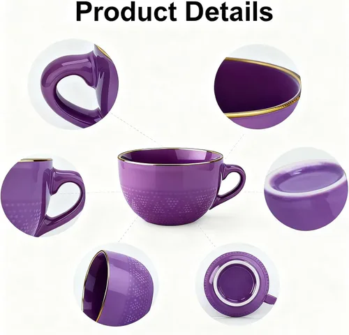 Miniatura 3 de Disoza Taza de Café Grande Violeta de 24 Onzas Taza de Sopa de Gran Tamaño Porcelana 700 ML Taza de Té XXL Cuencos de Cereales Taza de Sopa Ramen