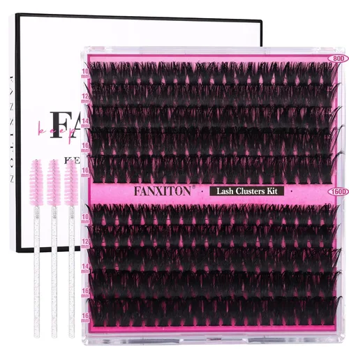 Miniatura 23 de FANXITON Kit de extensiones de pestañas naturales para colocar tú misma, pestañas en racimo individuales D 20D+30D, 280 unidades, kit de extensiones