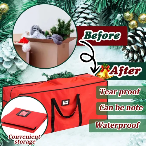 Miniatura 5 de Paterr Paquete de 2 bolsas grandes de almacenamiento para árbol de Navidad de 7.5 pies, 600D Oxford resistente al agua, contenedor de árbol de Rojo