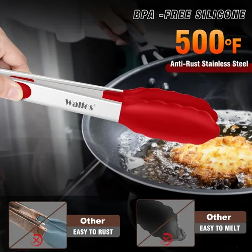 Miniatura 3 de Walfos Pinzas de silicona para cocinar: pinzas de cocina resistentes al calor para ensaladas, cocinar, asar, acero inoxidable y puntas de silicona