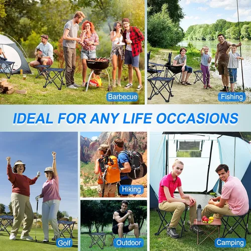 Miniatura 6 de Taburete plegable para camping, silla portátil, mini taburete plegable para adultos, pesca, senderismo, jardinería y playa, con bolsa de transporte