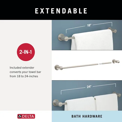Miniatura 5 de DELTA FAUCET NIC64-PC Nicoli - Juego de 4 piezas de accesorios de baño de 18 a 24 pulgadas, toallero, soporte para papel higiénico, anillo