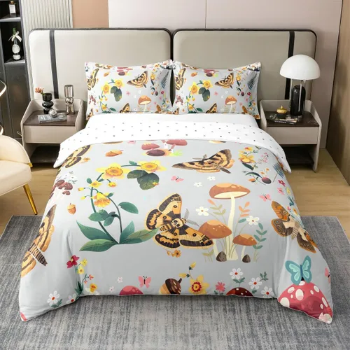 Miniatura 28 de jejeloiu Cute Mushroom Decor Duvet Cover 100% Cotton for Kids Boys Girls Twin Size Botanical Plants Bedding Set Cartoon Mushrooms Comforter Cover