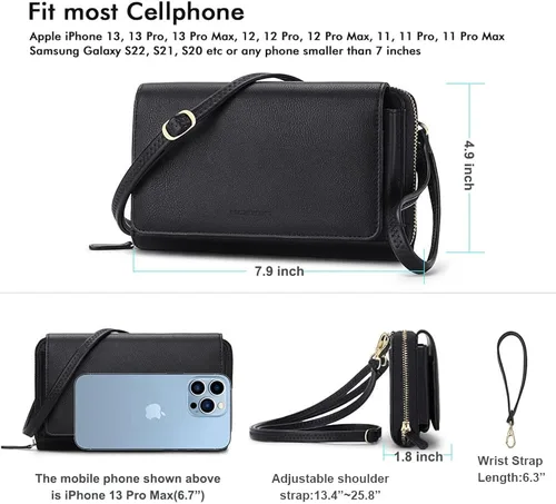 Miniatura 6 de RONSIN Cartera cruzada para mujer, tarjetero RFID, 2 correas