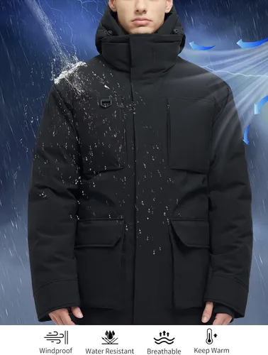 Miniatura 5 de Chaquetas largas de invierno para hombre, parka impermeable de dos piezas con capucha, abrigos cálidos de nieve con capucha