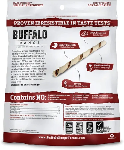 Miniatura 7 de Buffalo Range Golosinas para perros sin cuero crudo – Giros naturales de cecina hechos con búfalo alimentado con pasto – Sabor ahumado de nogal