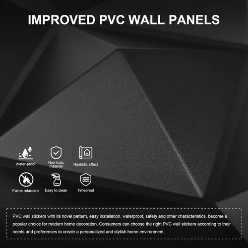 Miniatura 3 de Paneles de pared 3D de PVC negro, paquete de 33 unidades de 11.8 x 11.8 pulgadas, diseño geométrico para decoración moderna del hogar, azulejos
