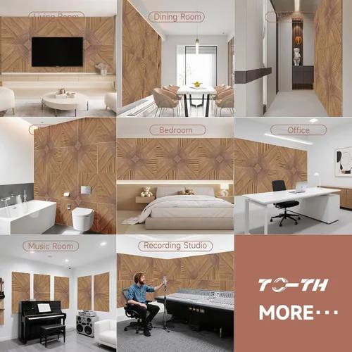 Miniatura 8 de TO-TH Paneles acústicos de pared, paquete de 6 unidades de tamaño total de 72 x 48 pulgadas, paneles acústicos decorativos autoadhesivos para pared