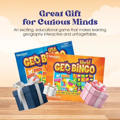 Miniatura 6 de GeoToys GeoBingo Set, World & USA Bingo para niños de 4 años en adelante, juego de geografía para el hogar y la escuela, divertido juego educativo