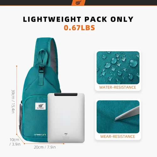 Miniatura 5 de SKYSPER - Mochila de bandolera con bloqueo RFID, mochila de hombro cruzada, para senderismo y viajes, para mujeres y hombres (cian)
