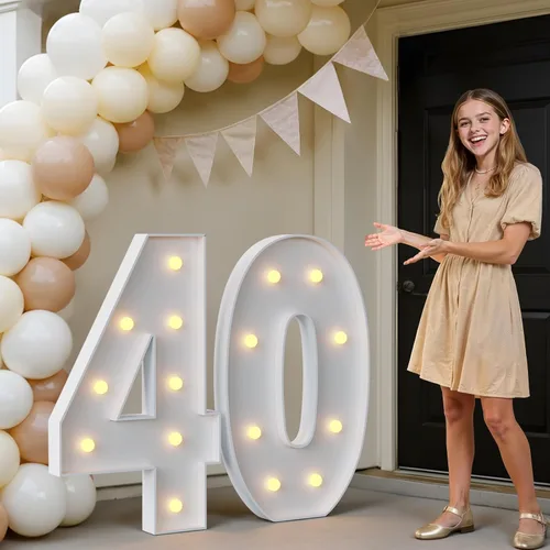 Miniatura 69 de IMPRSV Letras de mosaico iluminadas de marquesina, 4 pies para globos y fiestas, decoración de kit de arco