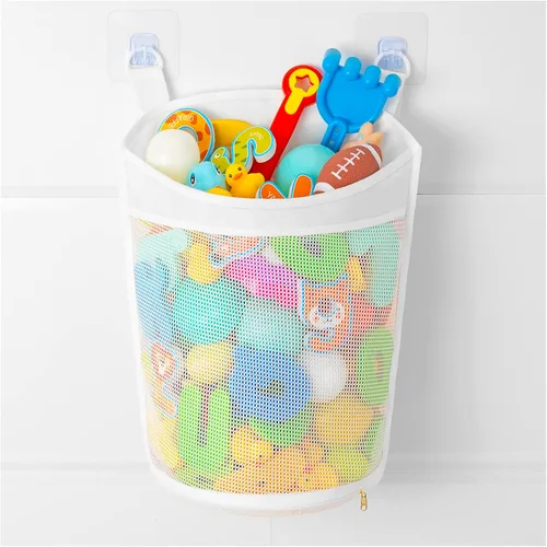 Organizador de juguetes de baño de malla para bebé de gran capacidad, múltiples formas de colgar, almacenamiento de juguetes de baño de apertura