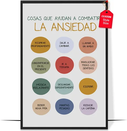 Miniatura 26 de LOLUIS Póster de salud mental, arte de terapia SEL, suministros educativos en español, decoración para escuela, aula y oficina