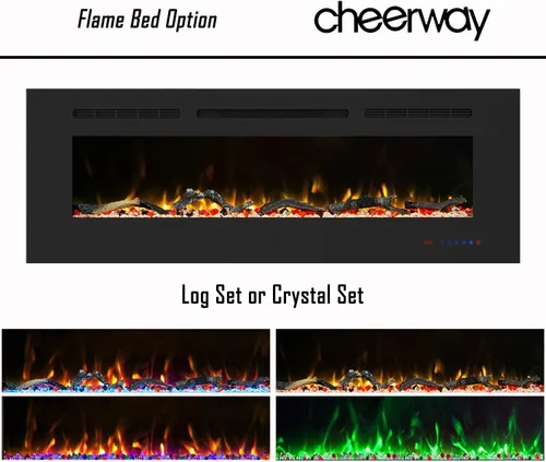 Miniatura 4 de Cheerway Chimenea eléctrica de pared y empotrada de 30 pulgadas con calentador, chimenea de pared lineal con termostato, llama ajustable