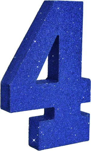 Miniatura 15 de TONIFUL Centro de mesa de madera número 0 con purpurina azul de 7.8 pulgadas, decoración de fiesta de cumpleaños azul, dígito 0 para cumpleaños