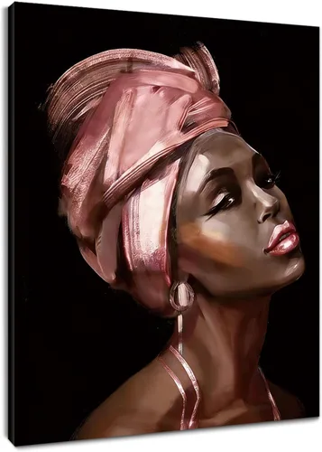 Miniatura 21 de LB Arte de pared de mujer afroamericana, mujer negra con cabello dorado, impresiones de pintura abstracta, belleza moderna negra y dorada para sala