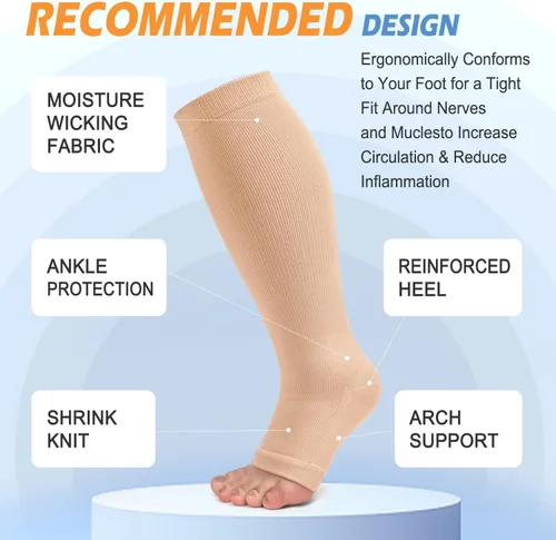 Miniatura 4 de Paquete de 3 calcetines de compresión de cobre para mujeres y hombres, 20-30 mmHg con punta abierta hasta la rodilla, medias altas para soporte