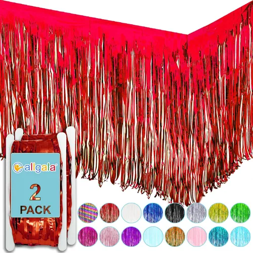 Miniatura 5 de allgala Paquete de 2 faldas de mesa de oropel rosa de 29 x 108 pulgadas con flecos metálicos para fiestas, eventos, desfiles, flotadores, decoración