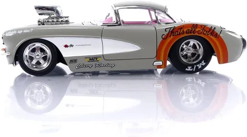 Miniatura 2 de Jada Looney Tunes 1:24 1957 Chevrolet Corvette - Coche fundido a presión y figura de Bugs Bunny de 7 cm, juguetes para niños y adultos Gris
