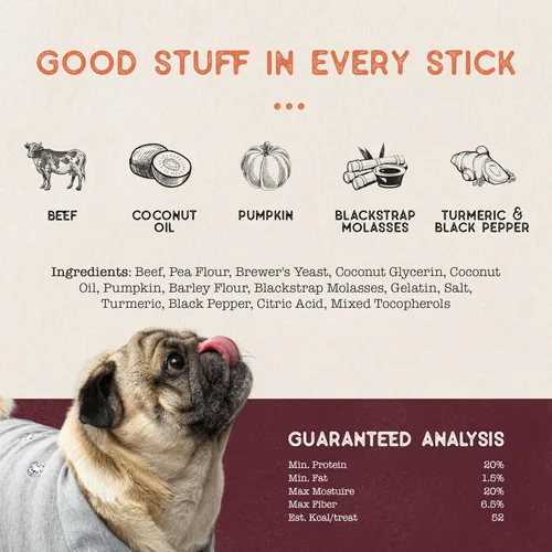 Miniatura 7 de Dog Treat Naturals Palitos de superalimento, carne de res y calabaza, bolsa de 10 onzas, palitos masticables para perros, totalmente naturales