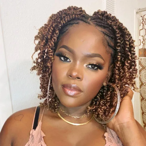 Miniatura 30 de 8 paquetes de extensiones de cabello sintético pretrenzado y prerrizado de ganchillo de 14 pulgadas, con rizos de pasión, para mujeres negras