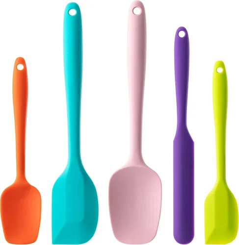 Juego de espátulas de silicona, 5 espátulas de goma de grado alimenticio para hornear, cocinar y mezclar, resistentes al calor, antiadherentes,